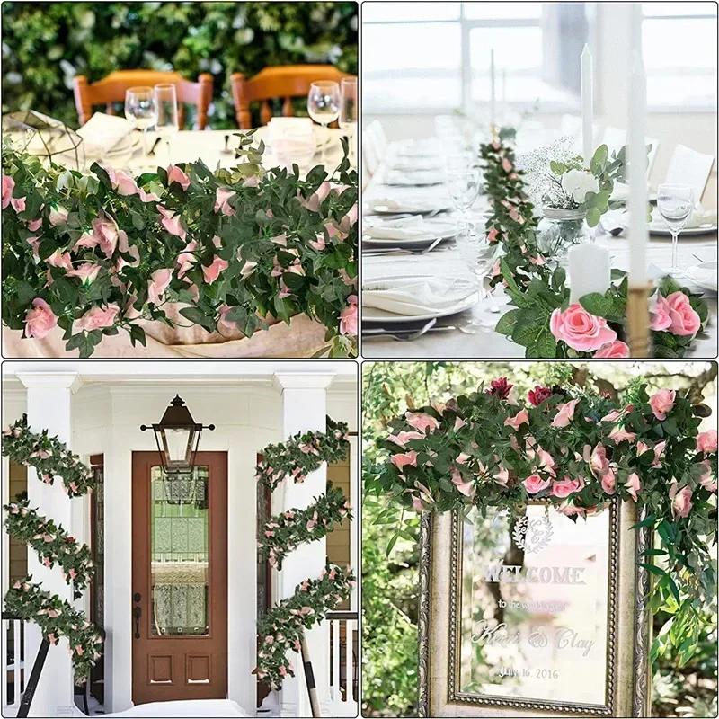5PCS Rose Flowers Christmas Garland for Home Room Wedding Decoration Spring Autumn Garden Arch DIY Fake Artificial Plant Vine