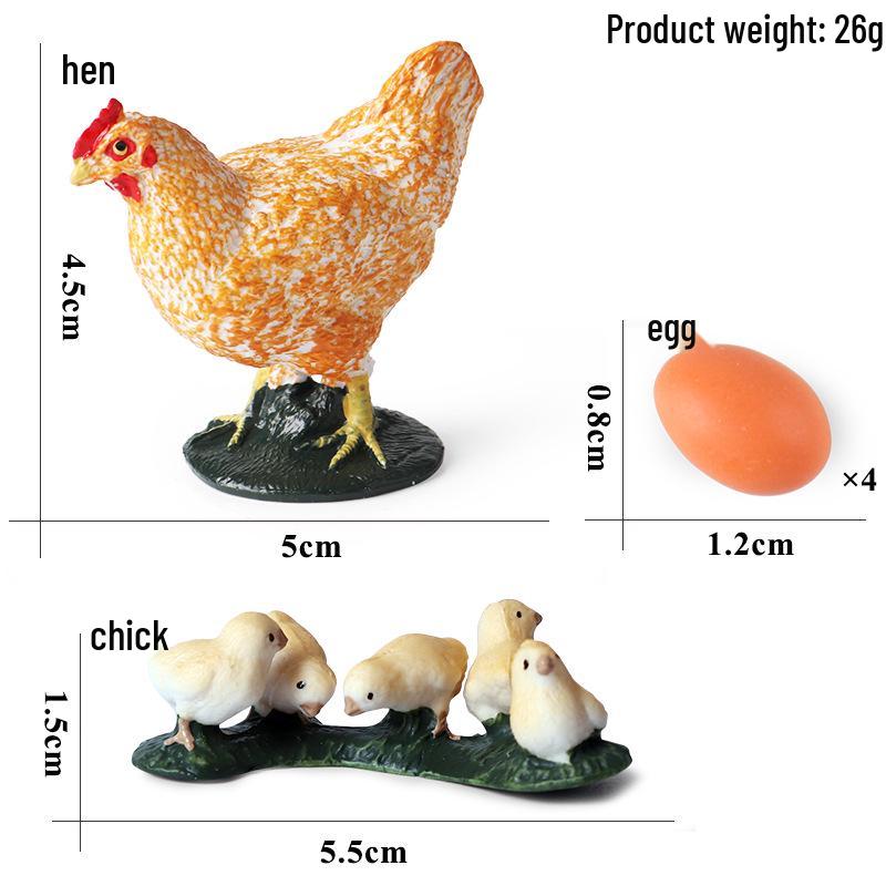 Kids' Farm Animal Toy Set: Rooster, Hen, Chick Figurines