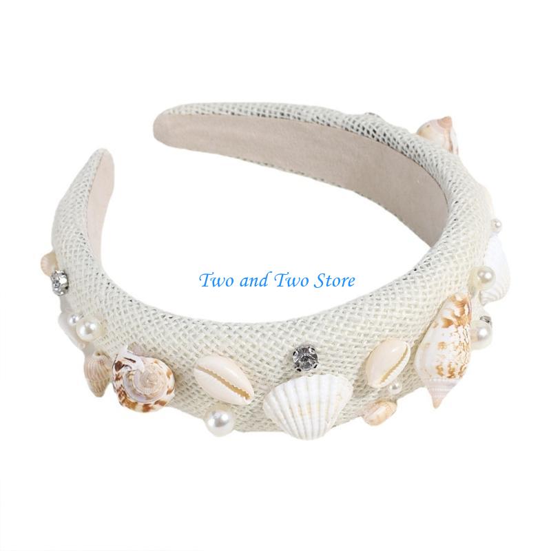 HX6F Rhinestones Pearl Headband Conch Headband for Beach Party Shell Headband