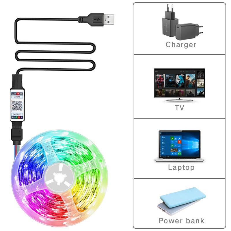 RGB Led Strip Light Bluetooth App Control 5V USB Led Tape Flexible Ribbon Diode Tape for TV Backlight Room Decoration KTY