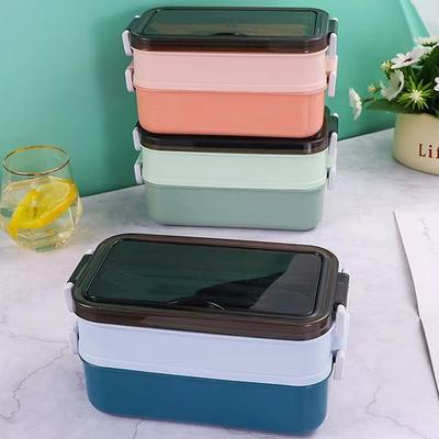 Double Layer Lunch Box with Compartments Includes Fork/Spoon Easy To CleanConvenient To Use
