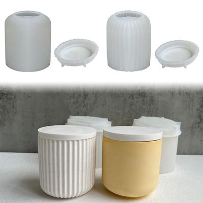 Outils en argile Fabrication de savon Moule en silicone Bouteille rayée ronde Moules à bougies avec couvercle Moule à cire Art 3D