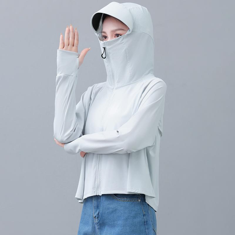 UPF100+Outdoor Sunscreen Clothes Women's Big Brimmed Hoodie Anti UV Cool Coat Casual Quick Drying Breathable Long Sleeved Skin Clothes