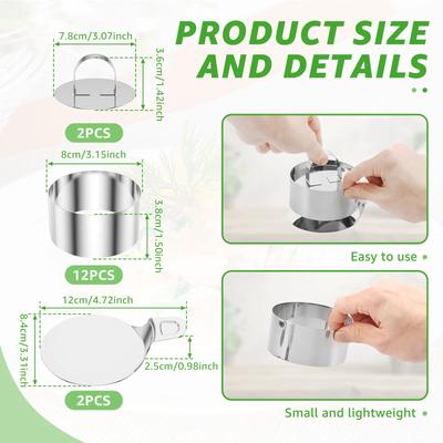 12 Stück 3 Zoll Kuchenring-Formen Set mit Boden und Deckeln Edelstahl Leicht zu lösender Mousse-Ringform für Kochen Backen Kuchenwerkzeuge