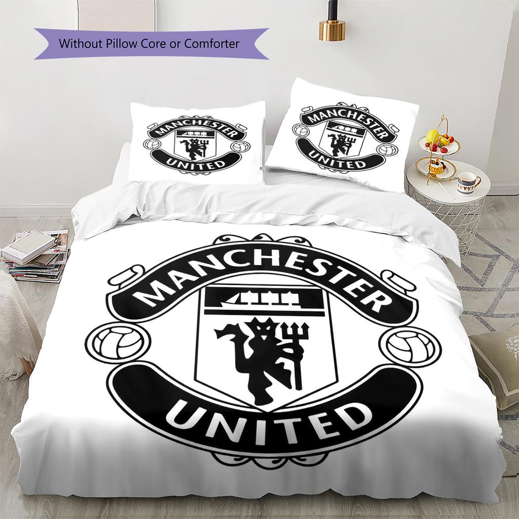 Manchester United FC Pattern Bedding Home Decoration Birthday Gift (1 * Duvet Cover + 2 * Pillowcase, Without Core)