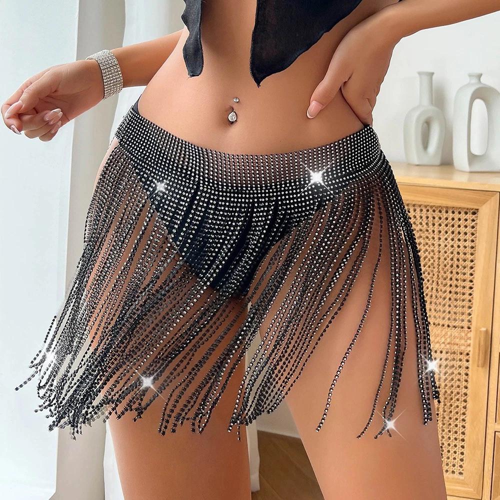 Women Mini Skirt Glittering Glitter Party Dress Dance Club Skirt Versatile Waist Chain Accessory For Dance Club Special Party