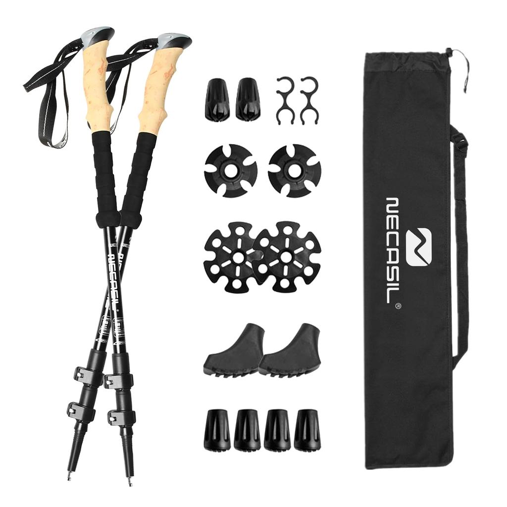 Trekking Poles Carbon Set of 2 Cork Grip Mountaineering Stocks Adjustable Lightweight Aluminum Mountaineering Canes Mountaineering Stocks Carbon
