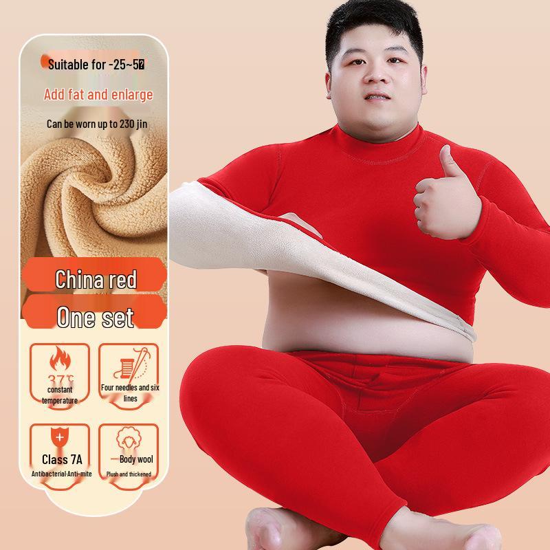 Men's Thermal Fleece-Lined Mid-Neck Underwear Set for Cold Weather