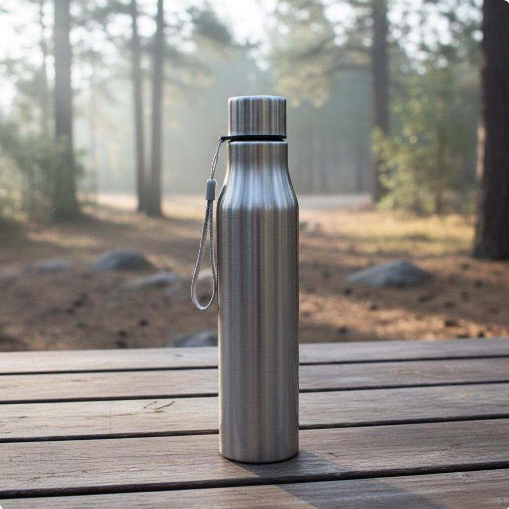 Stainless Metal Water Bottle Minimalist Design Insulated Travel Mug with Strap Portable