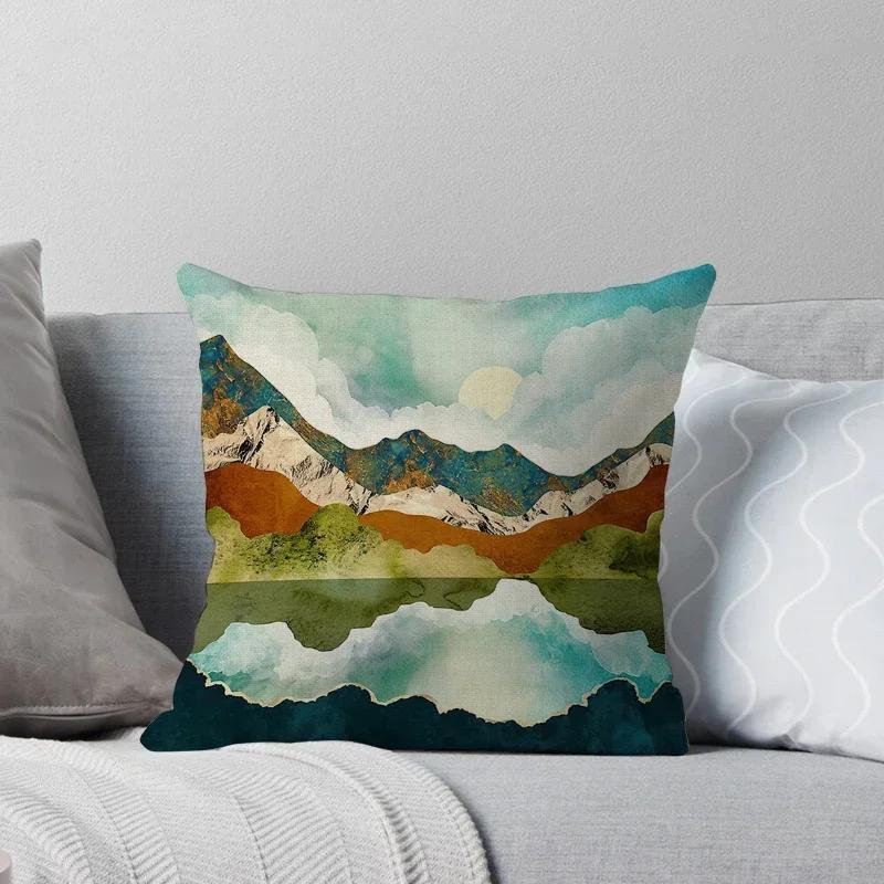 Geometric Landscape Patterns Throw Pillow Cover With Short Plush Print For Living Room Sofa Decoration Cushion Cover