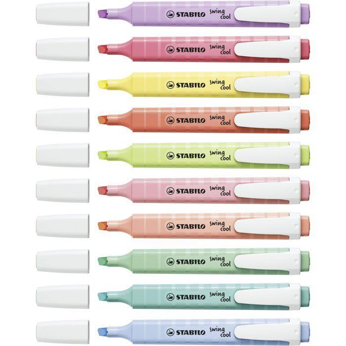 STABILO Lot de 5 surligneurs Swing Cool Pastel – Bleu nuageux, touche de turquoise, touche de menthe, rose poudré, pointe de citron