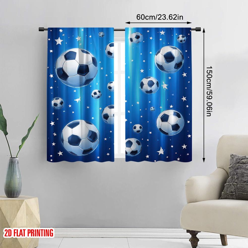 Flat Printing Curtains Soccer Stars Blue Fabric Without Electricity Holiday Decorations Use Door Wall Yard Curtain Set Of 2 Made Polyester Washable