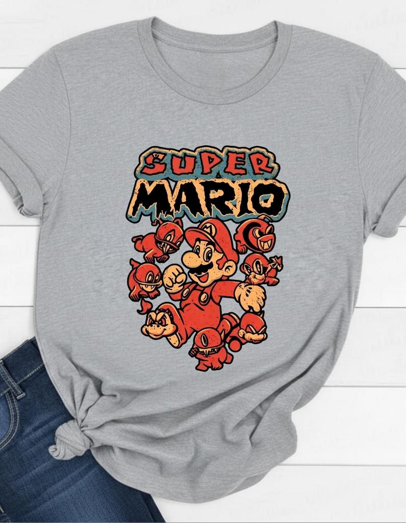 2026 Super Mario Vintage T-shirt Men and Women Summer Cotton Y2K Clothing Cartoon High Quality Short Sleeved Tee Streetwear