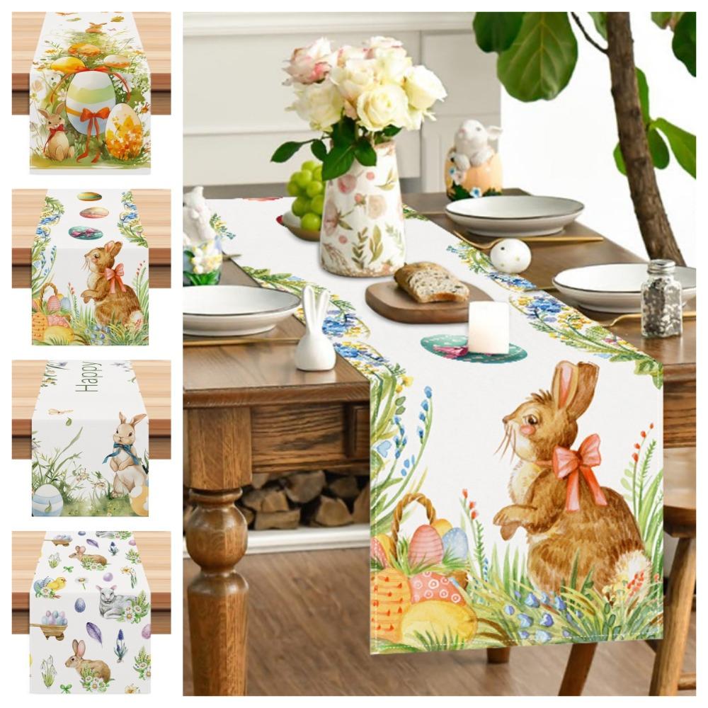 Rectangle Easter Table Cloth Long Easter Egg Table Cover Soft Easter Bunny Table Runner  Party