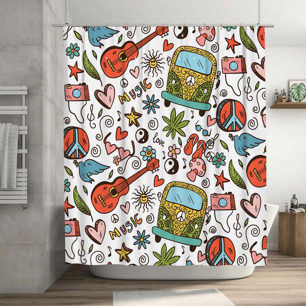 Bright Floral Bus Printed Shower Curtain 69X72In (180X25Cm) Bathroom Decor For Home Decoration Multicolor Artistic Pattern Showe