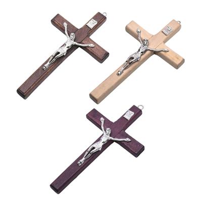 Crocifisso in legno, fatto a mano, ispirato alla fede, 2 pezzi per battesimo, memoriale cattolico