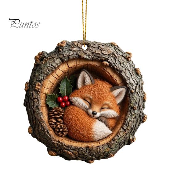 Acrylic Animal Ornaments Tree Hole Ornament, Owl Fox Raccoon Bird Hedgedog Holiday Decor Pendant Squirrel Pinecone Pendant, Seasonal Hanging