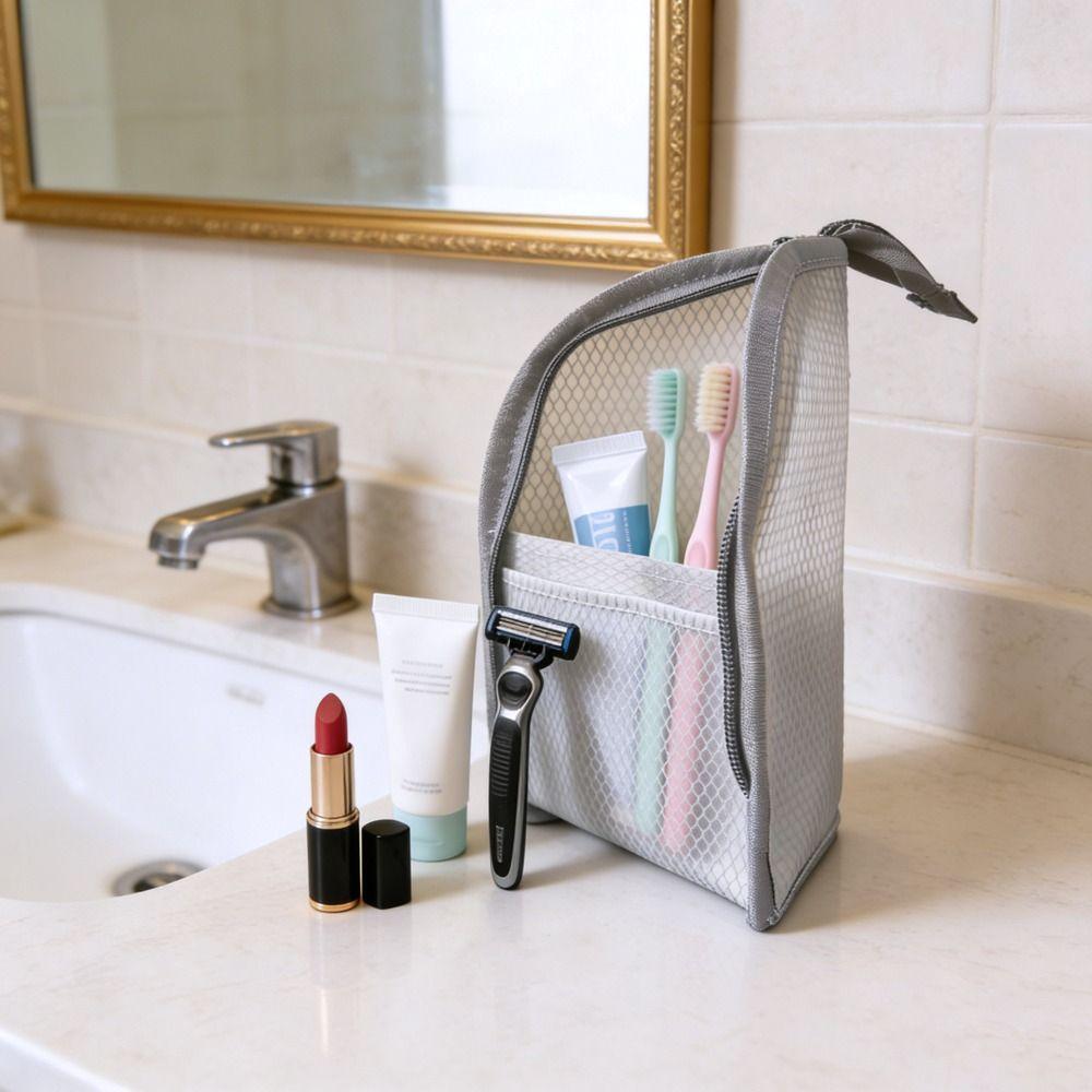 Large Capacity PVC Cosmetic Bag Vertical Design Waterproof Toothbrush Toiletry Pouch Zipper Closure Stand Up