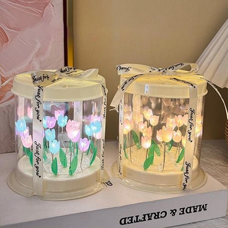New DIY Tulip Night Light Handmade Unfinished Products Cake-shaped Acrylic Lights Small Atmosphere Night Lamp Home Decoration
