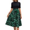 Women's Fashion Casual Belt Short Sleeve Round Neck Floral Elegant Temperament Dress