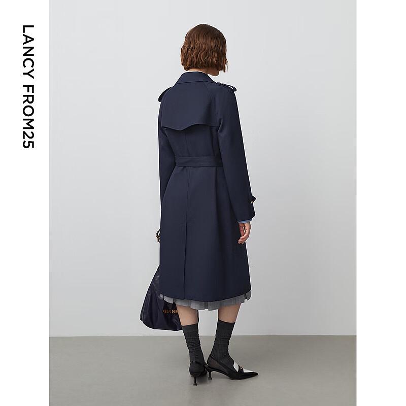 LANGZI Navy Wool Retro Trench Coat