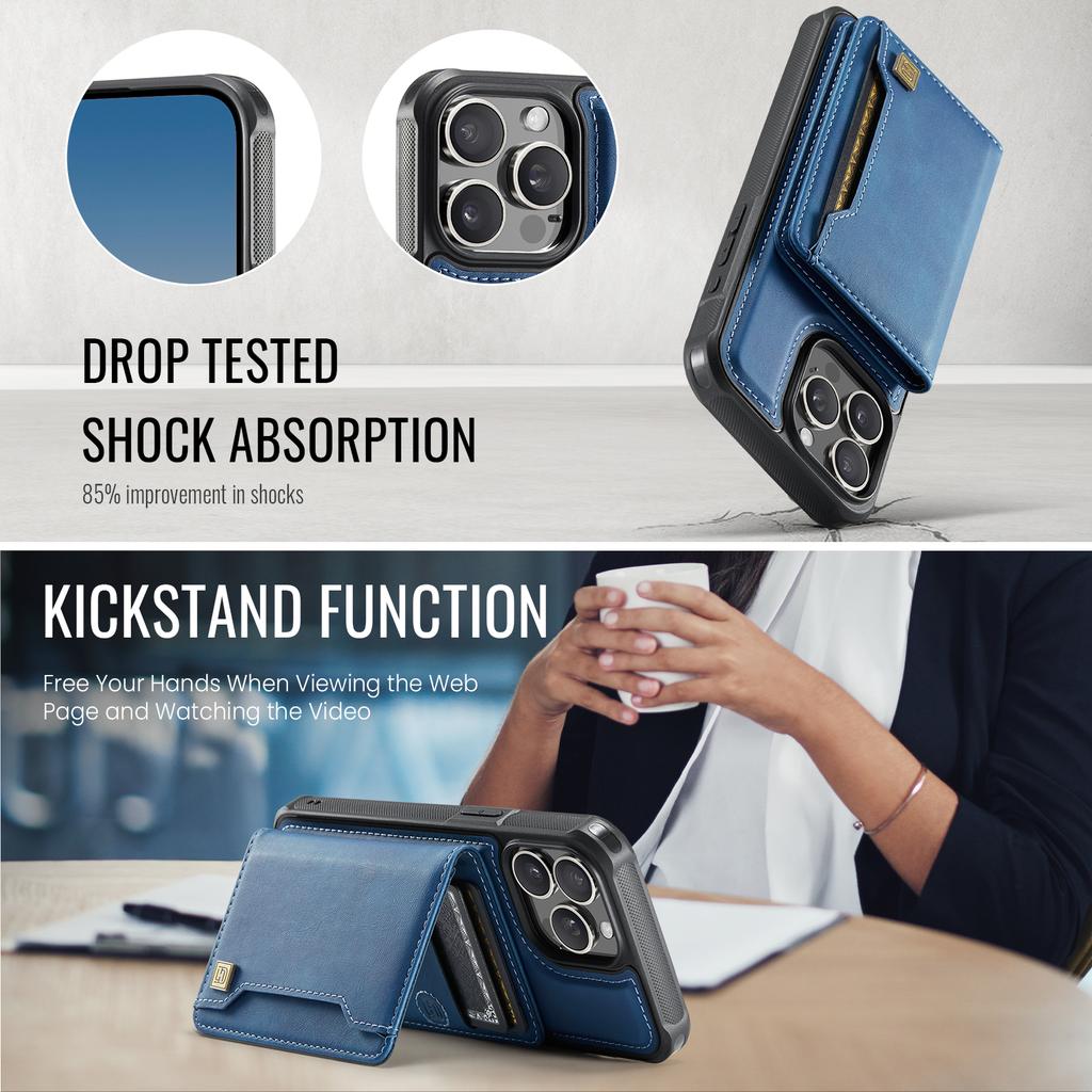 For iPhone 14 Pro Max Case AUTSPACE A13 Vintage Leather Back Cover with Magnetic Detachable Card Bag