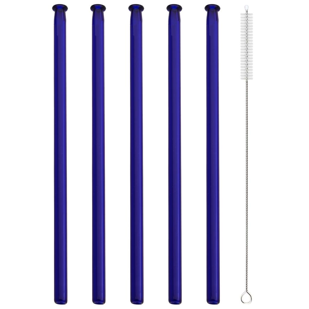 5pcs High Borosilicate Glass Straw Sets Colorful Straight Glass Straw Milk Tea Juice Cocktail Straw with Brush Bar Accessories