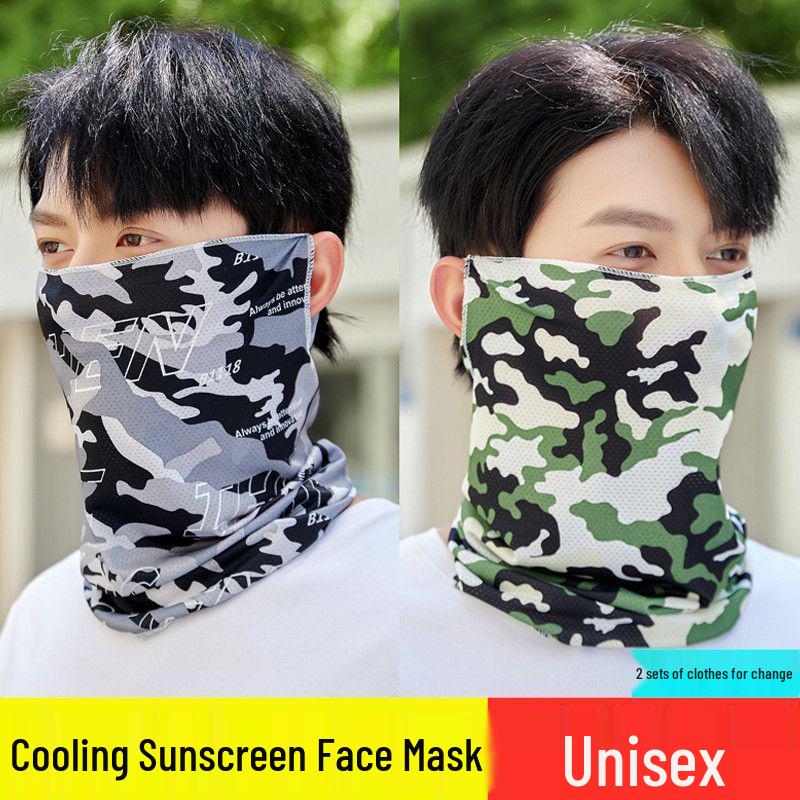 Ice Silk Sunscreen Face Mask for Men - Full Neck & Face UV Protection for Outdoor Cycling