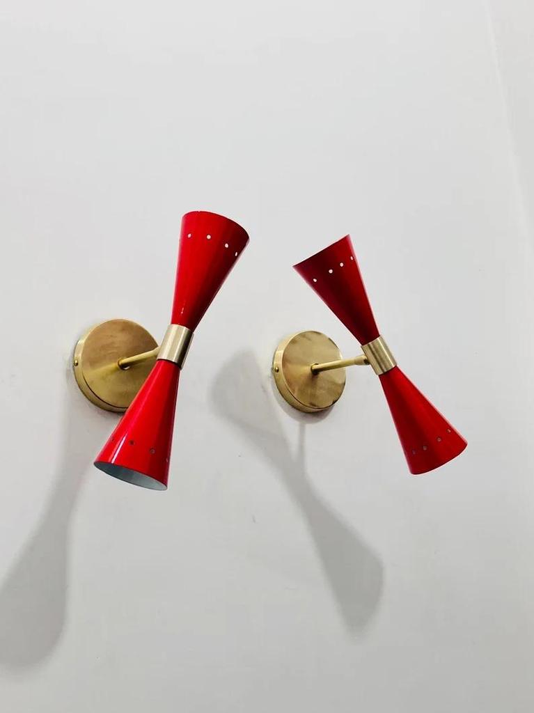 Mid Century Modern Brass Wall Sconce - Diabolo Italian Design - Vanity Lighting