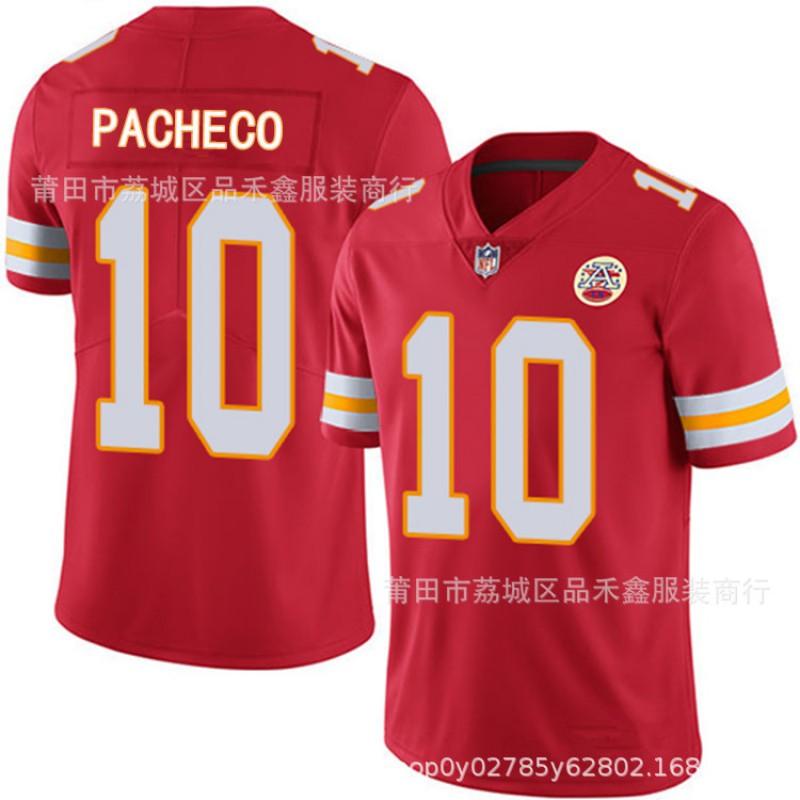 Mens Womens Cotton Football T-Shirt With Embroidered Player Name Number Mahomes 15 Pacheco 10 Fall Winter Sports