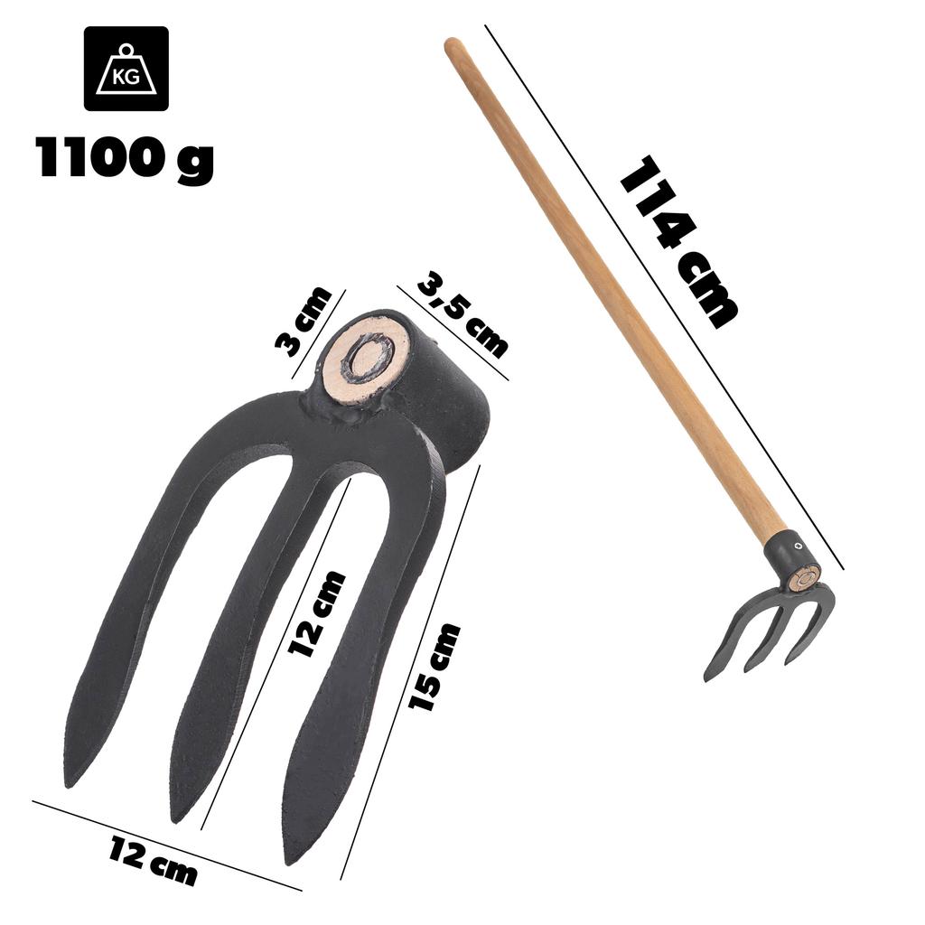 KADAX Forged Steel Three-toothed Hoe 15x12cm With Handle