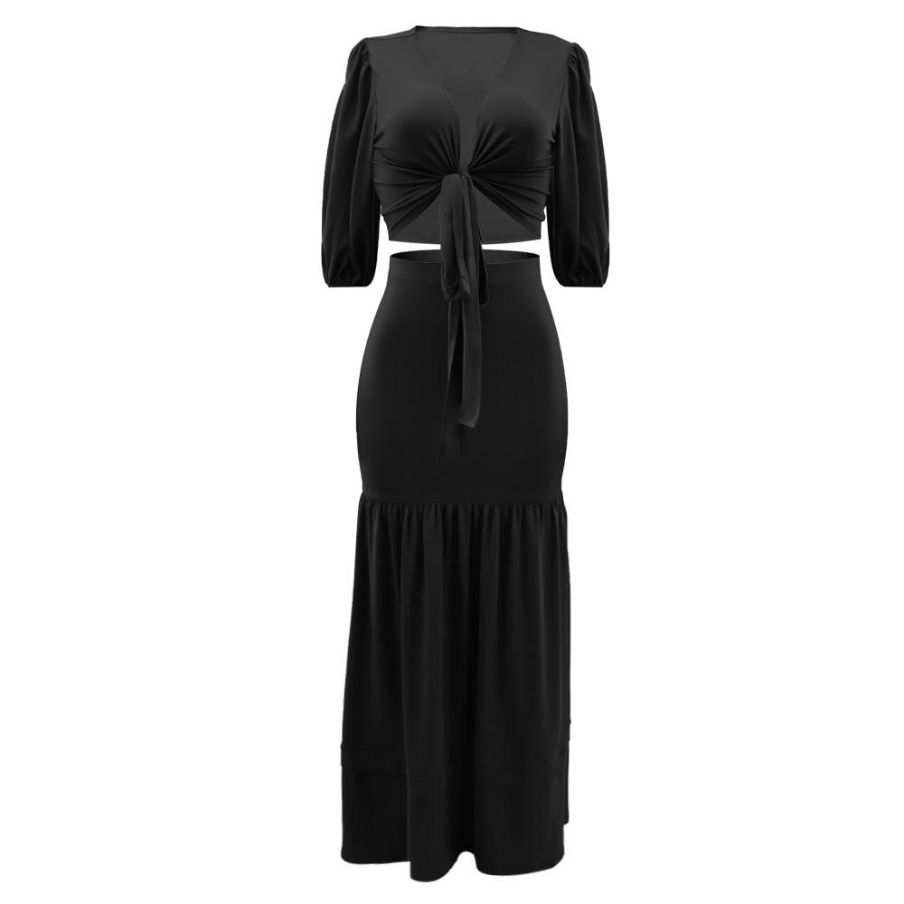 European & American Spring/Summer Slim Short Top with Casual High Waist Skirt Set