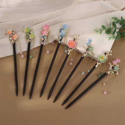 Fermacapelli con Nappa Stile Ebano: Accessorio per Capelli Vintage in Legno per Donna, Perfetto per Acconciature Semplici e Ornamenti per Costumi Antichi