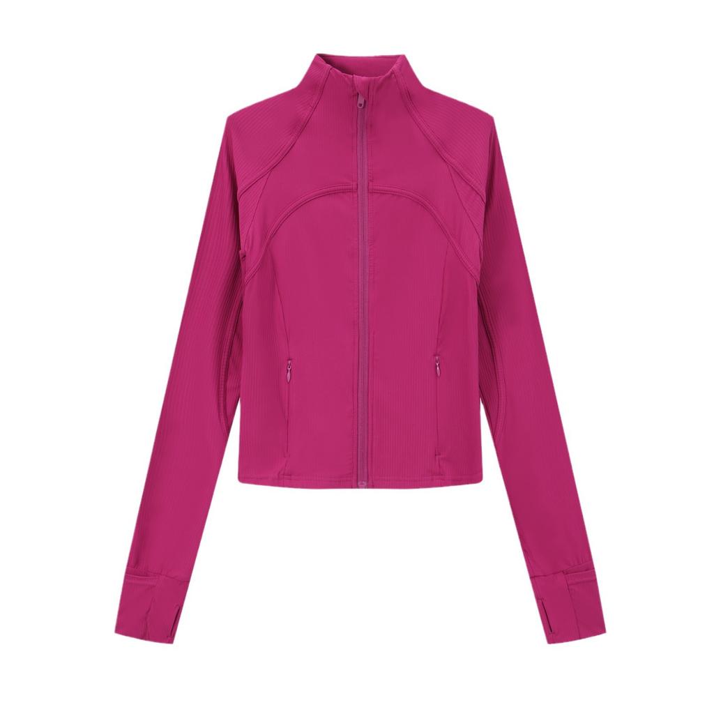 Spring and Autumn Ribbed Women's Short Zip-Up Cardigan Slim-Fit Stand-Up Jacket Yoga Jacket