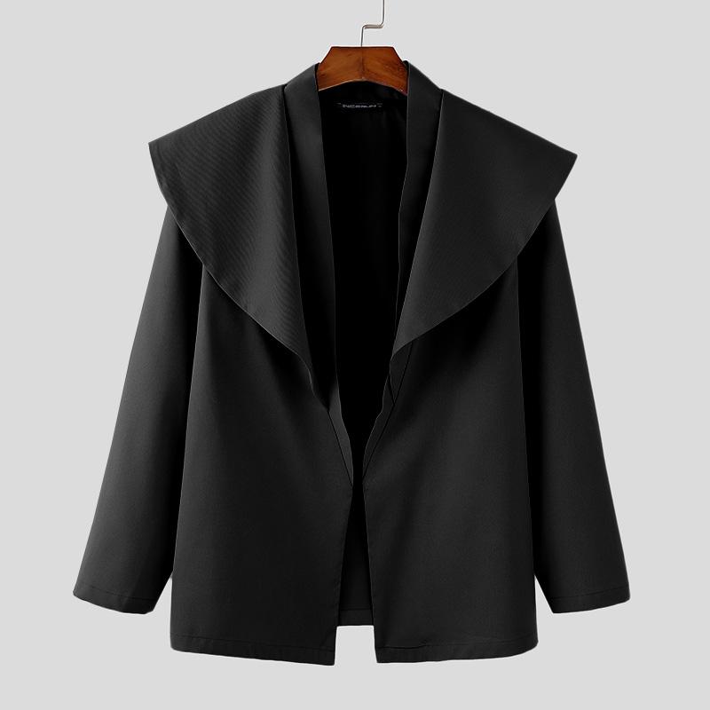 

INCERUN Мужской пиджак с оборками и лацканами, длинный рукав, тонкие пальто для вечеринок 4XL чёрный