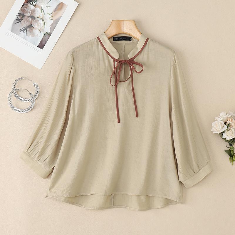 

ZANZEA Women Loose Casual Round Neck 3/4 Sleeve Blouse S хакі