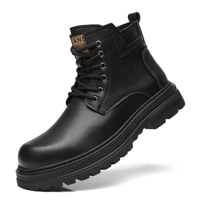 2025 Men s High-top Winter Cowhide Lace-up Non-slip Fashion Motorcycle Boots 39