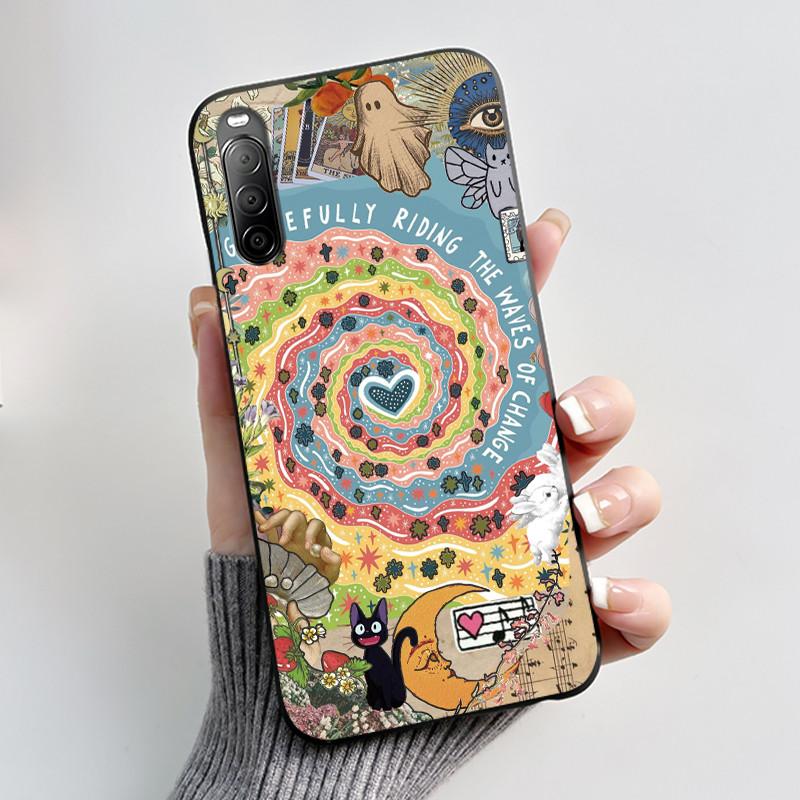 Fodral För Sony Xperia 10 II / 10 III Mobilskal Estetiskt Mode Söt Katt Astronaut Svart Silikon Mjuk Stötdämpande Baksidesskydd