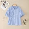 ZANZEA Women Turn Down Collar Summer Casual Short Sleeve Blouse