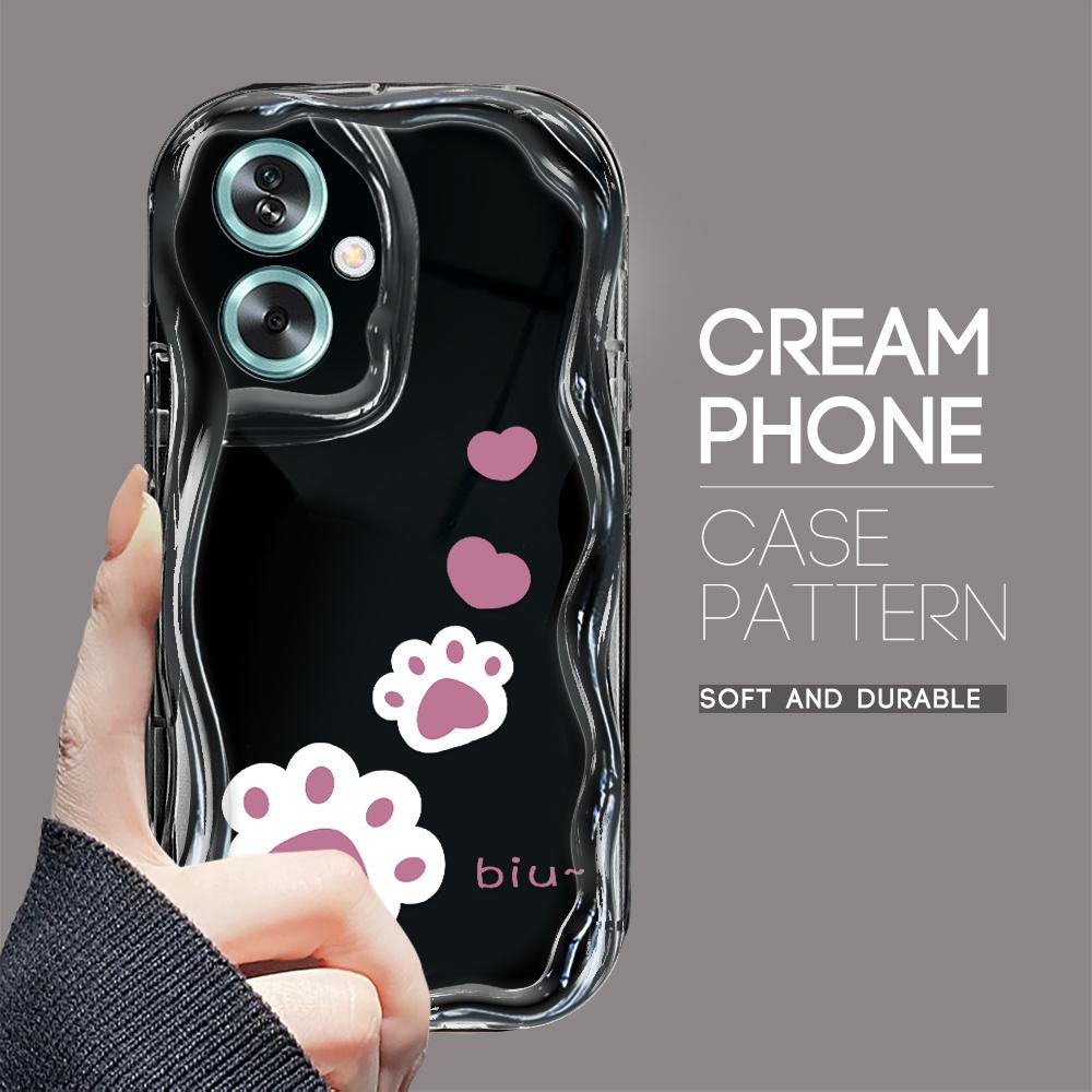 Niedliches Cartoon-Muster Creme Textur Gehäuse Wellenförmiger Rand Weiche Silikonhülle Telefonhülle für OPPO Reno Realme