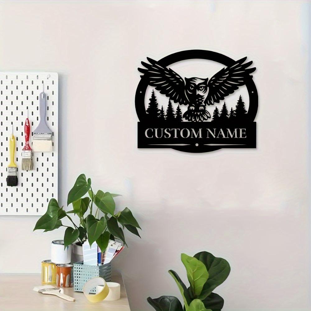 1pc Custom Nocturnal Bird Metal Wall Art, Personalized Owl Emblem, Rustic Farmhouse Decor for Lounge, Office, Living Room, Custom Sign