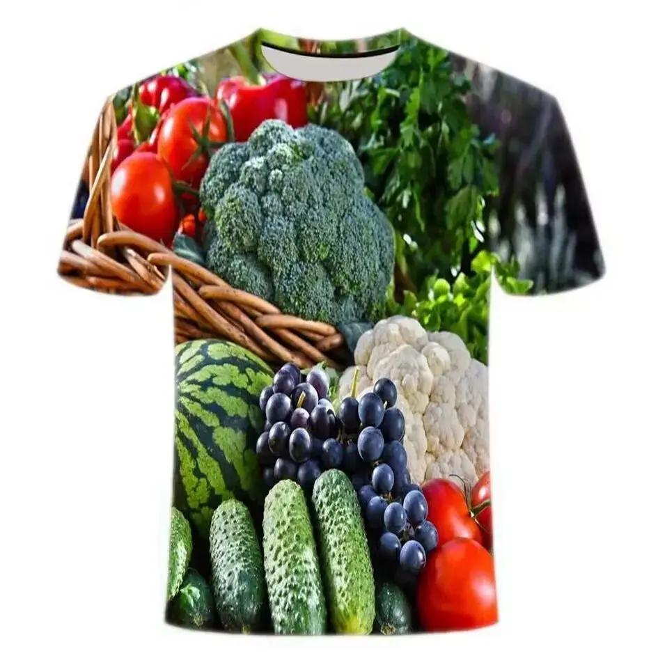 Sommarens Kreativa Fräscha Frukter Och Grönsaker Mode Herr T-shirt 3d-tryckt Kortärmad Lös O-hals Personlighets T-shirts Toppar