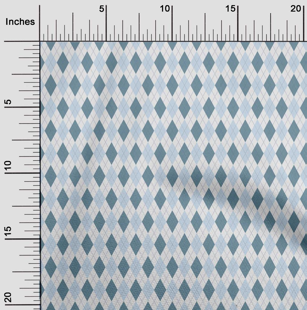oneOone Cotton Flex Dark Teal Blue Fabric Check Argyle Dress Material Fabric Print Fabric By The Yard 40 Inch
