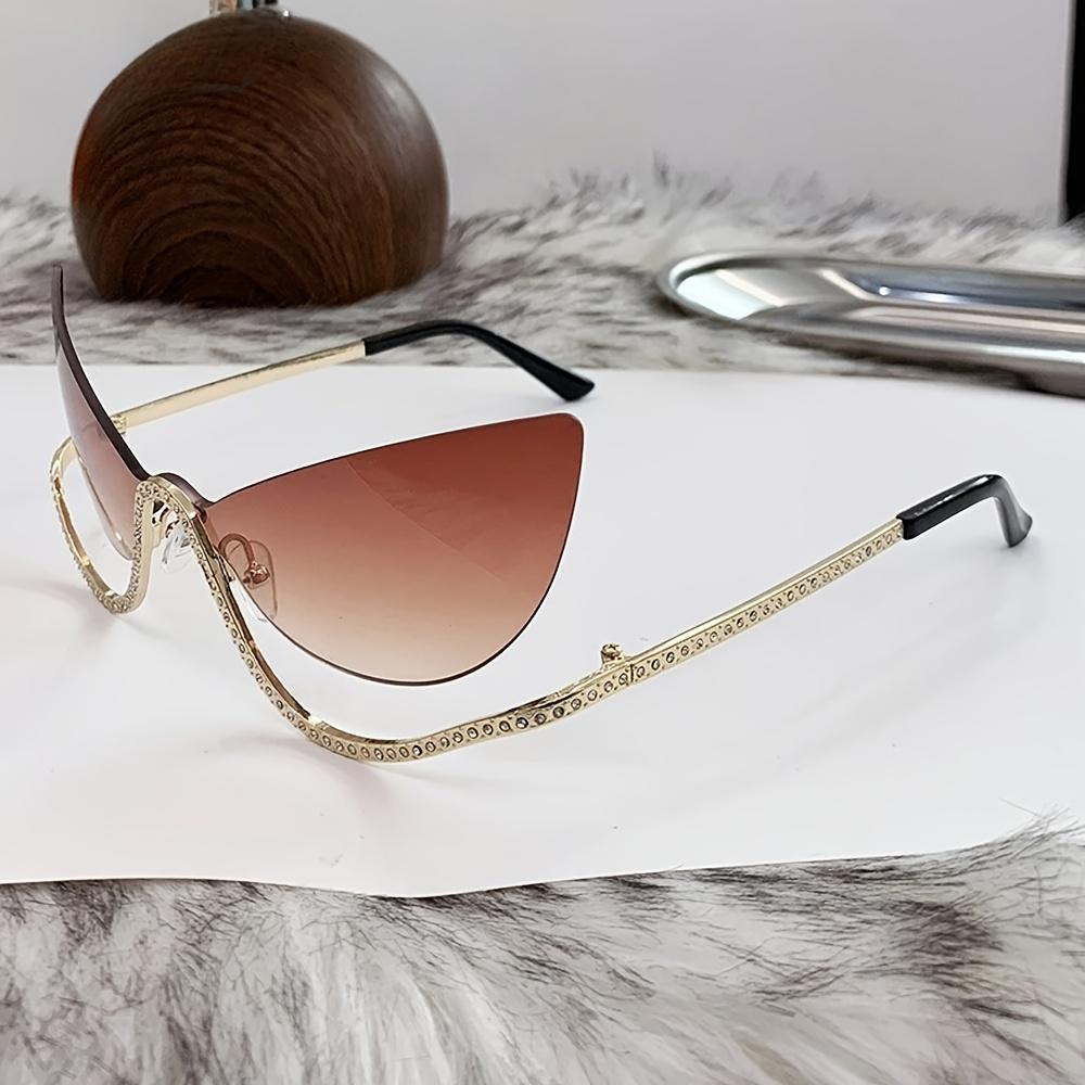 Sweet Edgy Rhinestone Gradient Cat-Eye Decorative Glasses Thin Metal Frame Irregular CutStylish Photo-Ready Eyewear for Outfits