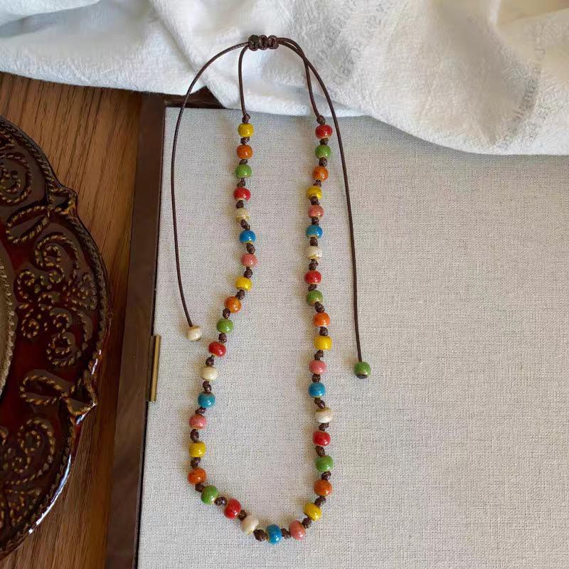 Niche design ins colorful dopamine rice beads beaded necklace femininity versatile collarbone neck chain jewelry