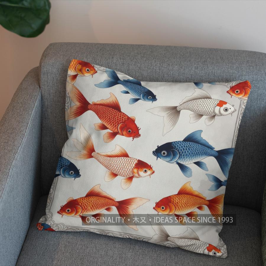 2D Colorful Koi Fish Pattern Decorative Pillow Cover Pattern Cushion Cover Suitable For Sofa Bedroom Car Pillow Cover