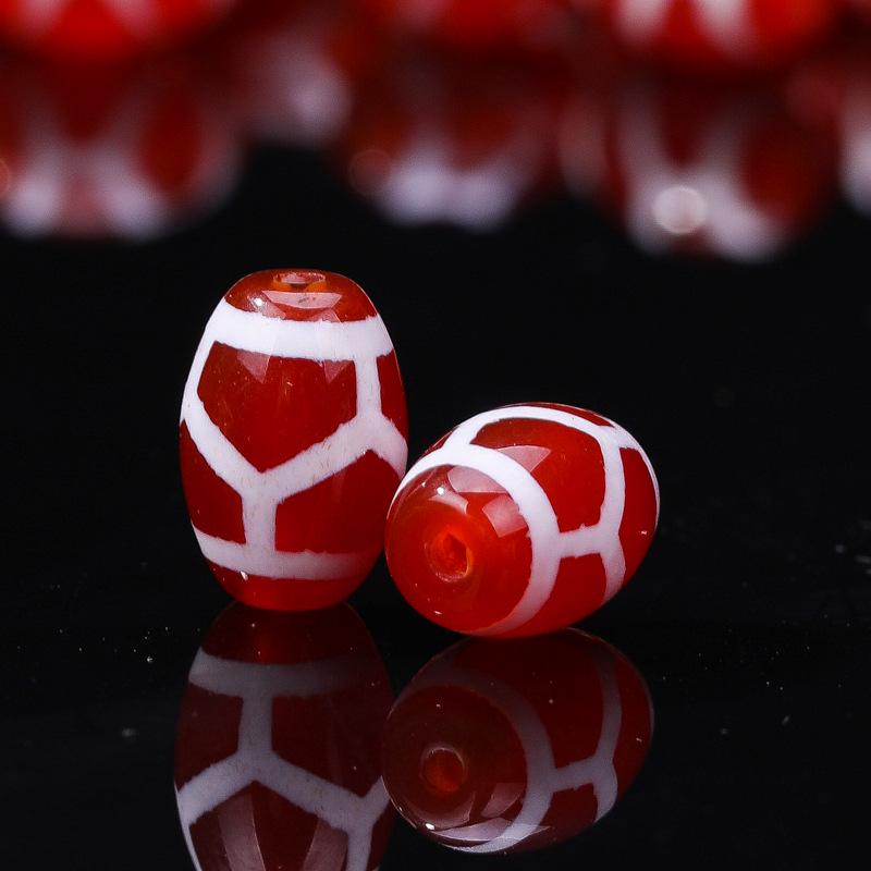 Tibetan Agate Honghong Meat Round Swastika Dzi Beads, Antiqued Weathered Texture for DIY Bracelets & Necklaces