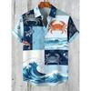 Men's Ethnic Style Linen Short-sleeved Shirt Natural Ocean High-definition 3D Printed Shirt Men's Hawaiian Vacation Outdoor Top