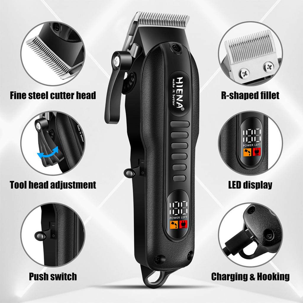 HYN-222 Professional Hair Clippers 5V1A Rechargeable Hair Trimmer Stainless Steel Blade Black Washable Head For Men Styling Tool