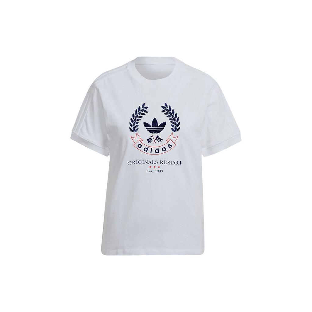 Adidas Originals Graphic Tee Classic Round Neck Sports Short Sleeve T-Shirt Women tops White HL6556